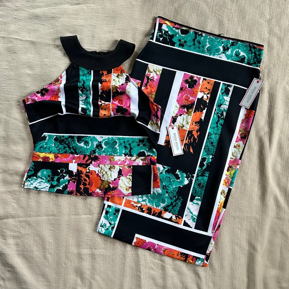 NWT Bisou Bisou Michele Bohbot 2 Piece Dress Women’s S BodyCon  Top & Skirt Set